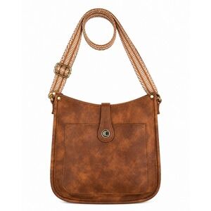 Cluci Brown Vegan Leather Crossbody Bag Guitar Strap Messenger BCUE-266- Brown